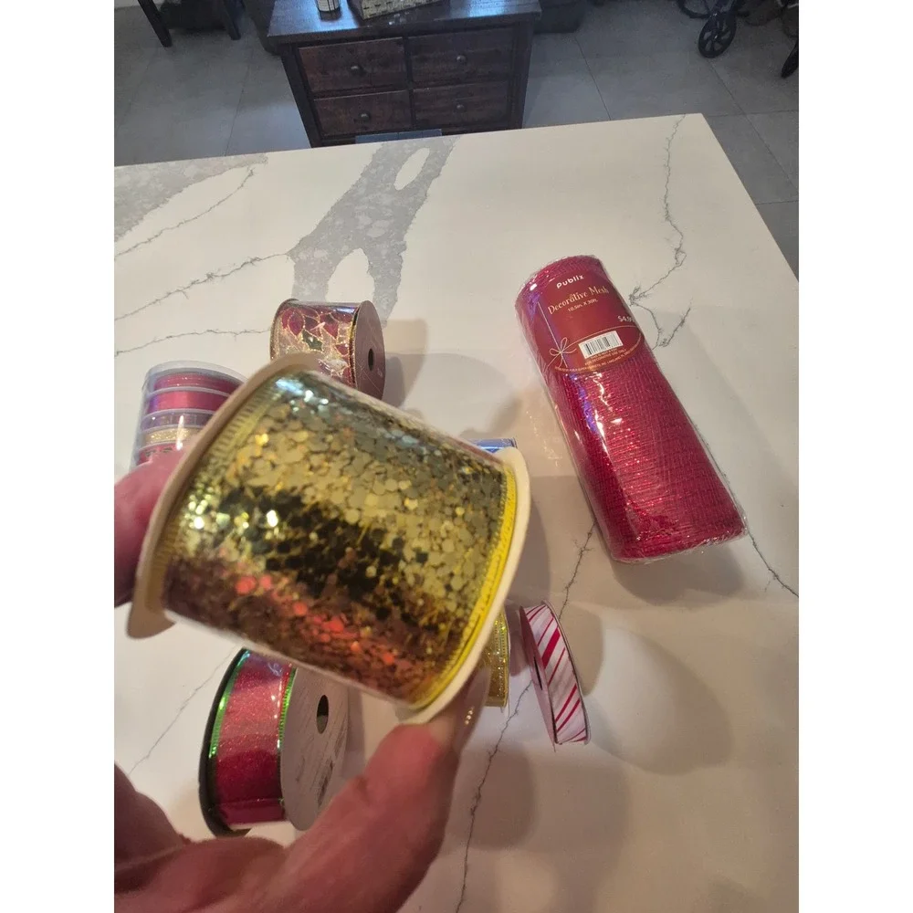 Christmas Ribbon‎ and Mesh Bundle Red Gold Green Blue Glitter Wired